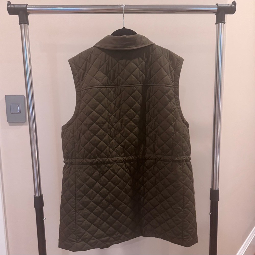 Talbots Olive Green Snap Front Collared Long Quil… - image 7